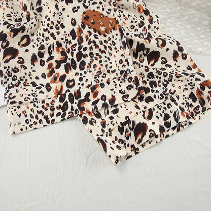 Leopard Print Pajama Set for Women | Long Sleeve Cardigan Top Trousers | noémi