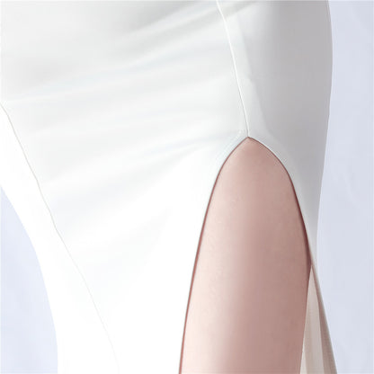 Backless Sheer Mesh Wedding Gown | Slim Fit Dress with High Slit | noémi