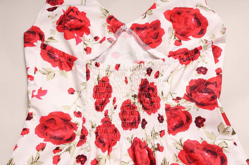 Halter Backless A Line Mini Dress | Rose Print High Waist Slim Fit | noémi