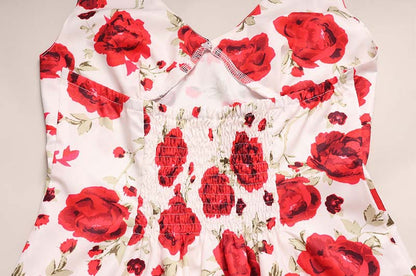 Halter Backless A Line Mini Dress | Rose Print High Waist Slim Fit | noémi