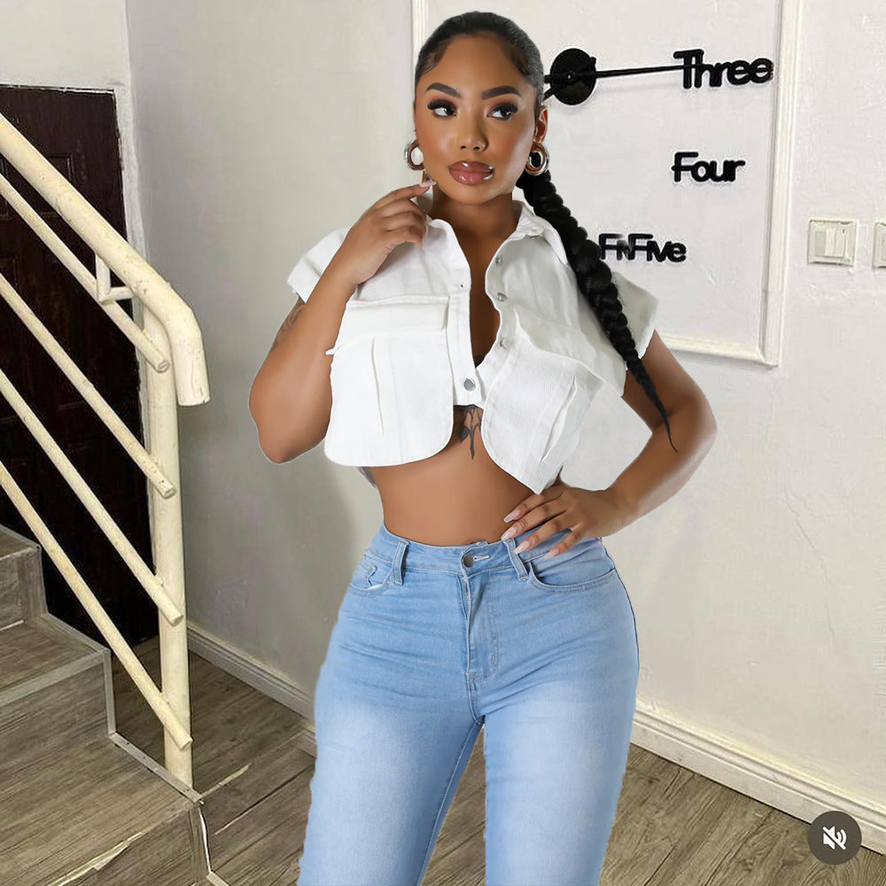 Ultra Short Avant Garde Jacket with Shirt Collar Pocket Detail | noémi