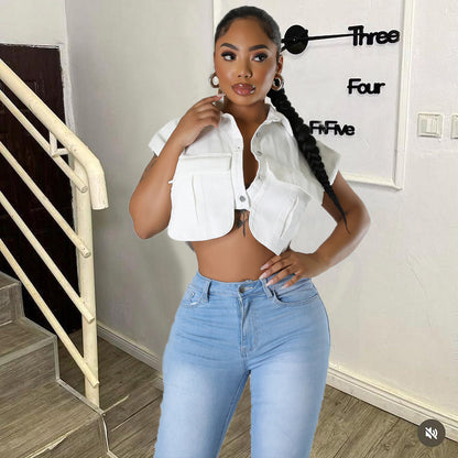 Ultra Short Avant Garde Jacket with Shirt Collar Pocket Detail | noémi