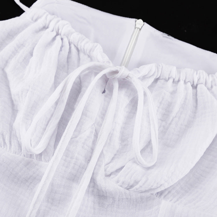 White Ruched Bust Mini Dress | Summer Spaghetti Strap Flowy Skater Fit | noémi