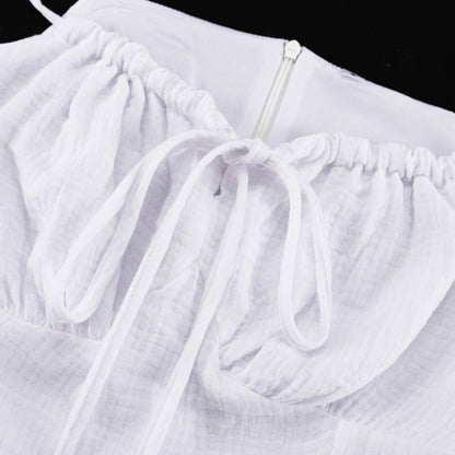 White Ruched Bust Mini Dress | Summer Spaghetti Strap Flowy Skater Fit | noémi