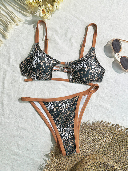 Leopard Print Hollow Out Cutout Split Bikini | noémi