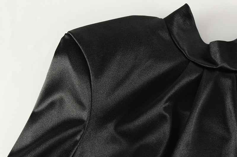 Satin Lace Stitch Dress | Slim Fit Long Sleeve Gown | noémi