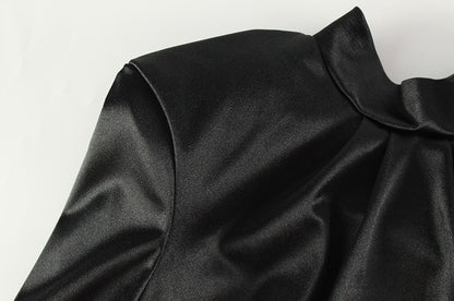 Satin Lace Stitch Dress | Slim Fit Long Sleeve Gown | noémi