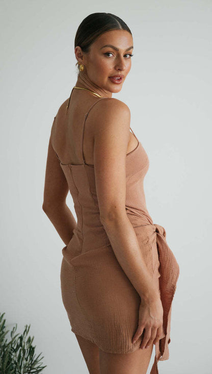 Womens Sling Dress with Knotted Waist | Slim Fit Hip Length Mini Dress | noémi