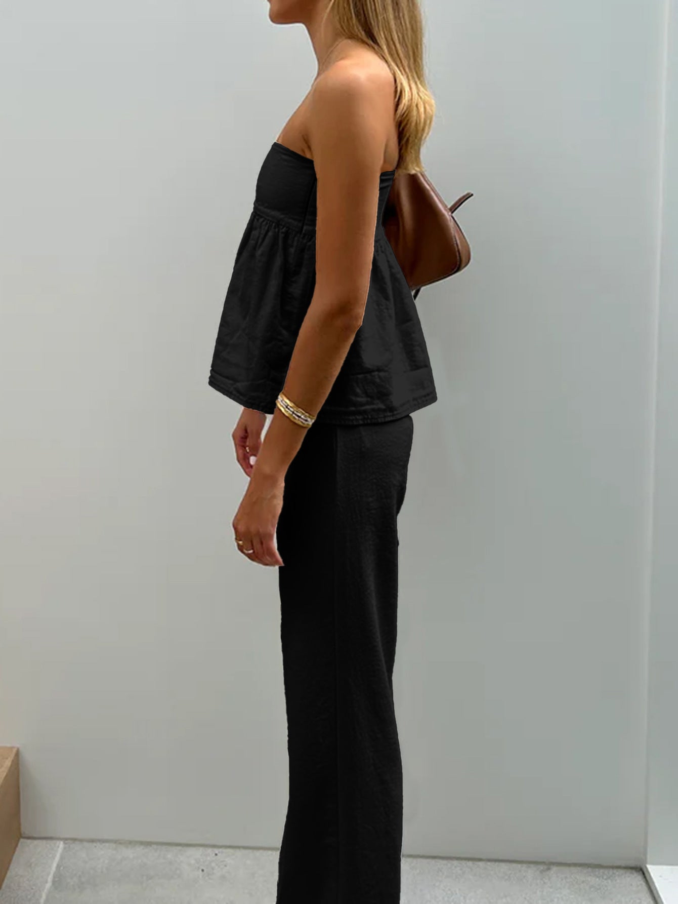 Womens Two Piece Tube Top Straight Leg Trousers Set | noémi