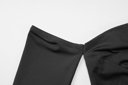 One Shoulder Black Maxi Dress with High Slit | noémi