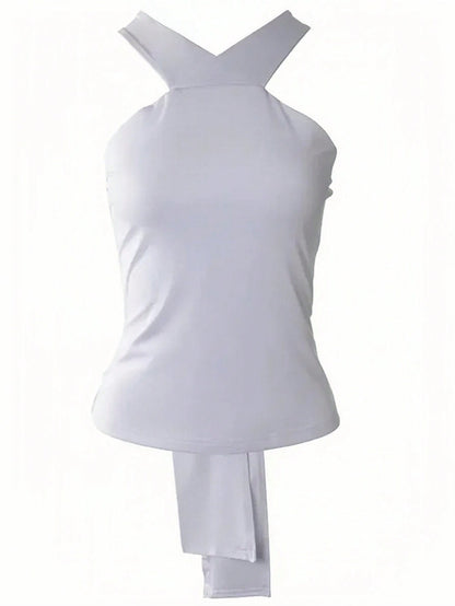 Women's White Cross Halter Backless Sleeveless Top | noémi