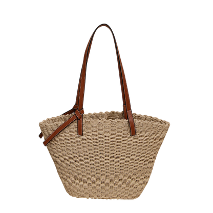 Straw Shoulder Tote Bag – Large-Capacity Hand-Woven Beach Carryall, Natural Beige | noémi