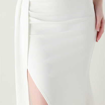 Satin Beaded Fishtail Dress | Spaghetti Straps, Thigh Slit | noémi