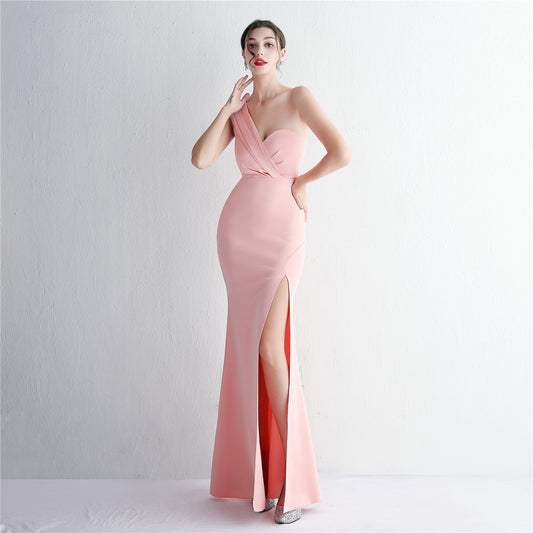 Satin One Shoulder Fishtail Gown | Slim Fit Dress | noémi