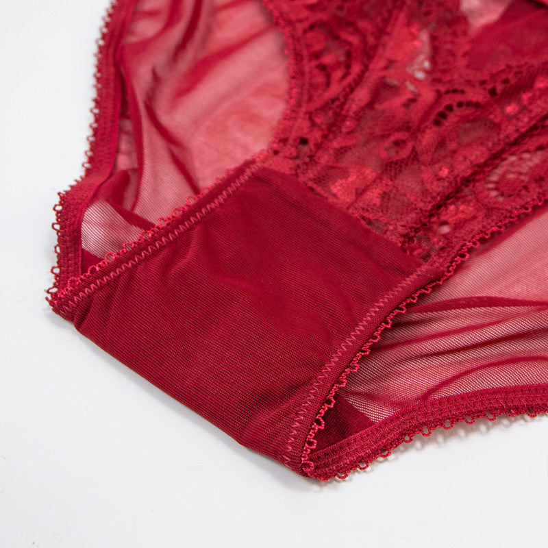 Red Lace Ultra Thin Transparent Briefs with Cotton Crotch Comfort | noémi