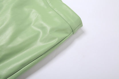 Womens Cropped Faux Leather Zipper Coat | Long Sleeve Sheath Jacket | noémi