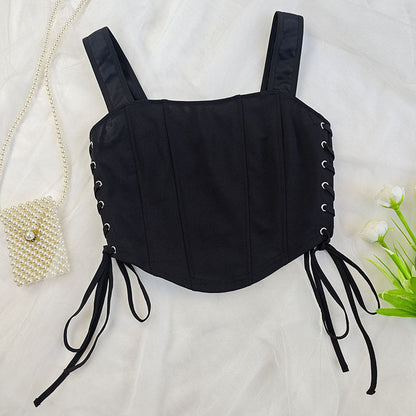 Slim Fit Corset Vest with Boning and Sling Straps in Black | noémi