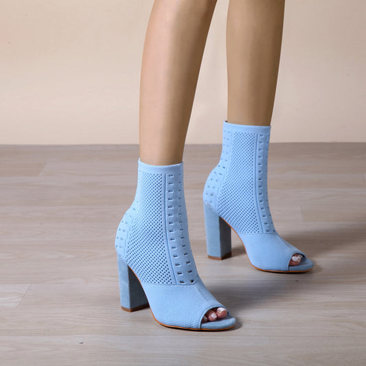 Women’s Knitted Peep Toe Chunky Heel Sandals | noémi