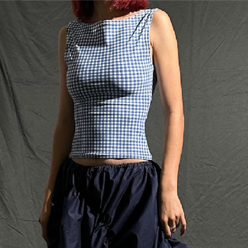 Womens Houndstooth Bow Back Slim Vest | Sleeveless Top | noémi