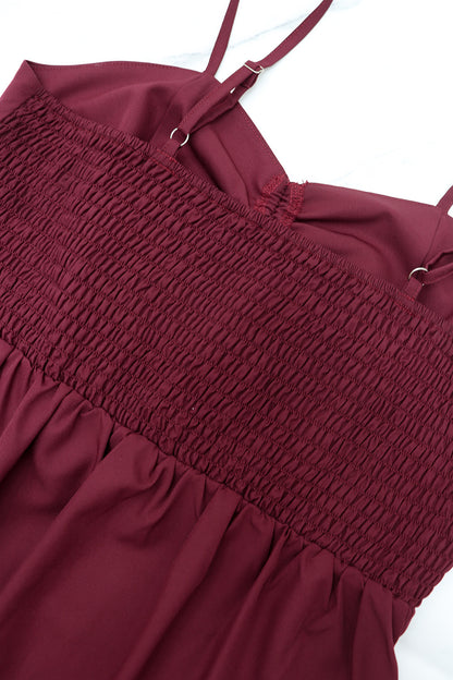 Women’s 2 Piece Cloak Dress & Shorts Set | Burgundy Suspender Strap & High Slit Overlay | noémi