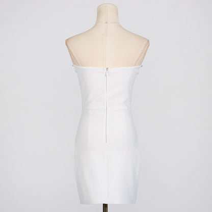 White Rhinestone Mini Dress | Sleeveless Tube Top Backless Dress | noémi