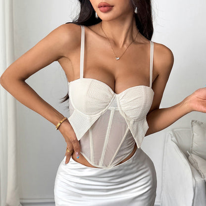 See Through Mesh Patchwork Diamond Boning Corset Vest | Suspenders Top for Women | noémi