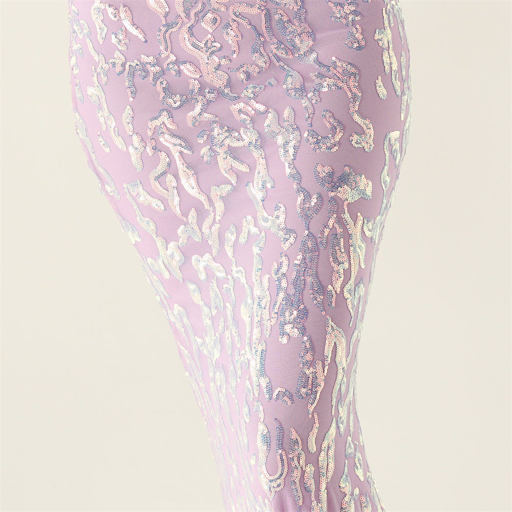 Beaded Sequin LaceUp Gown | Deep V Heart Neckline, Waist Trimmed, Backless | noémi