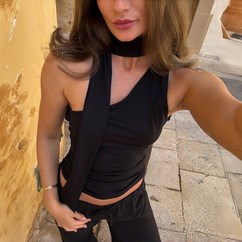 Cutout Top with Scarf Neck Detail | Sleeveless Modern Statement Tank | noémi