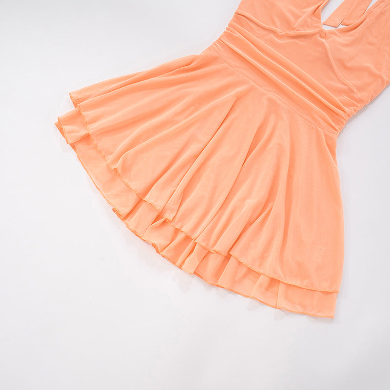 Womens Casual Halter Mesh Dress | Flowy Solid Color Mini Dress | noémi