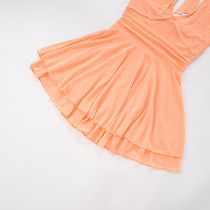 Womens Casual Halter Mesh Dress | Flowy Solid Color Mini Dress | noémi
