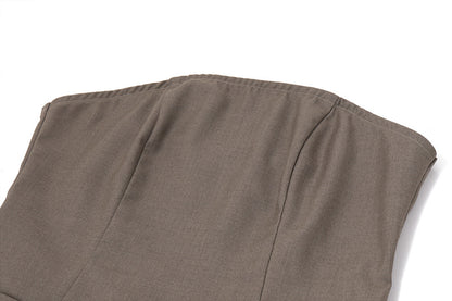 Strapless Belted Pleated Mini Dress | Taupe Dress | noémi