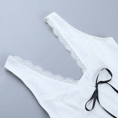 White Lace Trim VNeck Bow Tie Tank Top | Soft Stretch | noémi