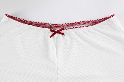 Two Piece Set | Bow Accent Ribbed Crop Top & Shorts | noémi