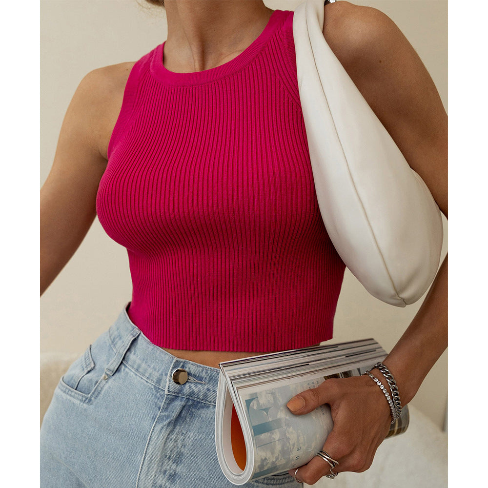 Womens Slim Fit Ribbed Knit Tank Top | Sleeveless Solid Color Crop Vest | noémi