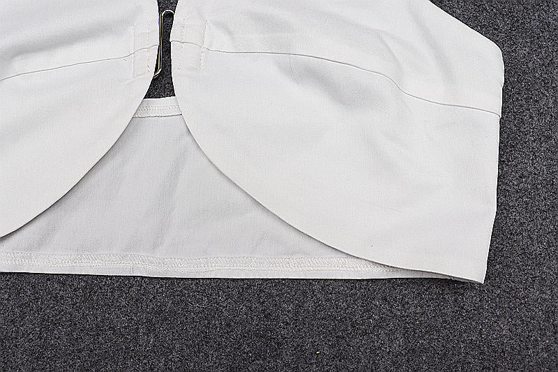 Halter Crop Top | V Neck, Backless, Ring Detail, White Beachwear Vest | noémi