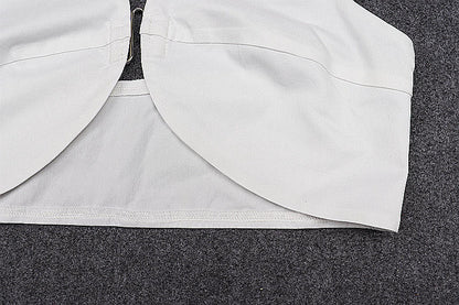 Halter Crop Top | V Neck, Backless, Ring Detail, White Beachwear Vest | noémi