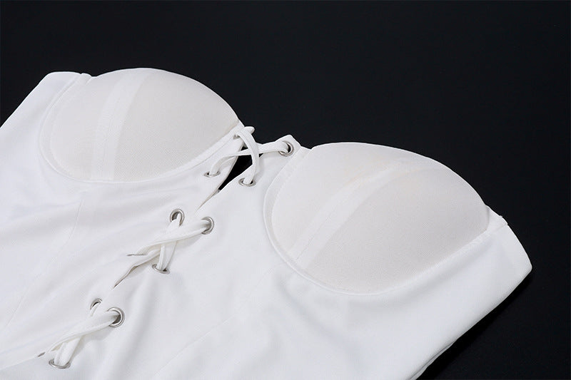 Two Piece Set | Lace Up Crop Top Pleated Slit Skirt | Low Waist | noémi