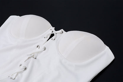 Two Piece Set | Lace Up Crop Top Pleated Slit Skirt | Low Waist | noémi