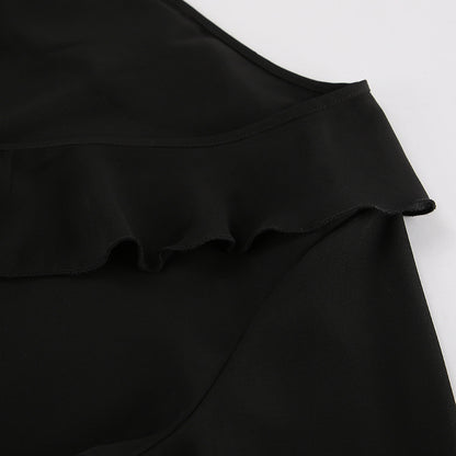 Black V Neck Chiffon Blouse for Women | Sheer Long Sleeve with Ruffle Detail | noémi