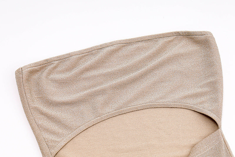 Beige Cut Out Bodycon Midi Dress | Strapless, Ruched Knot Front, High Slit | noémi