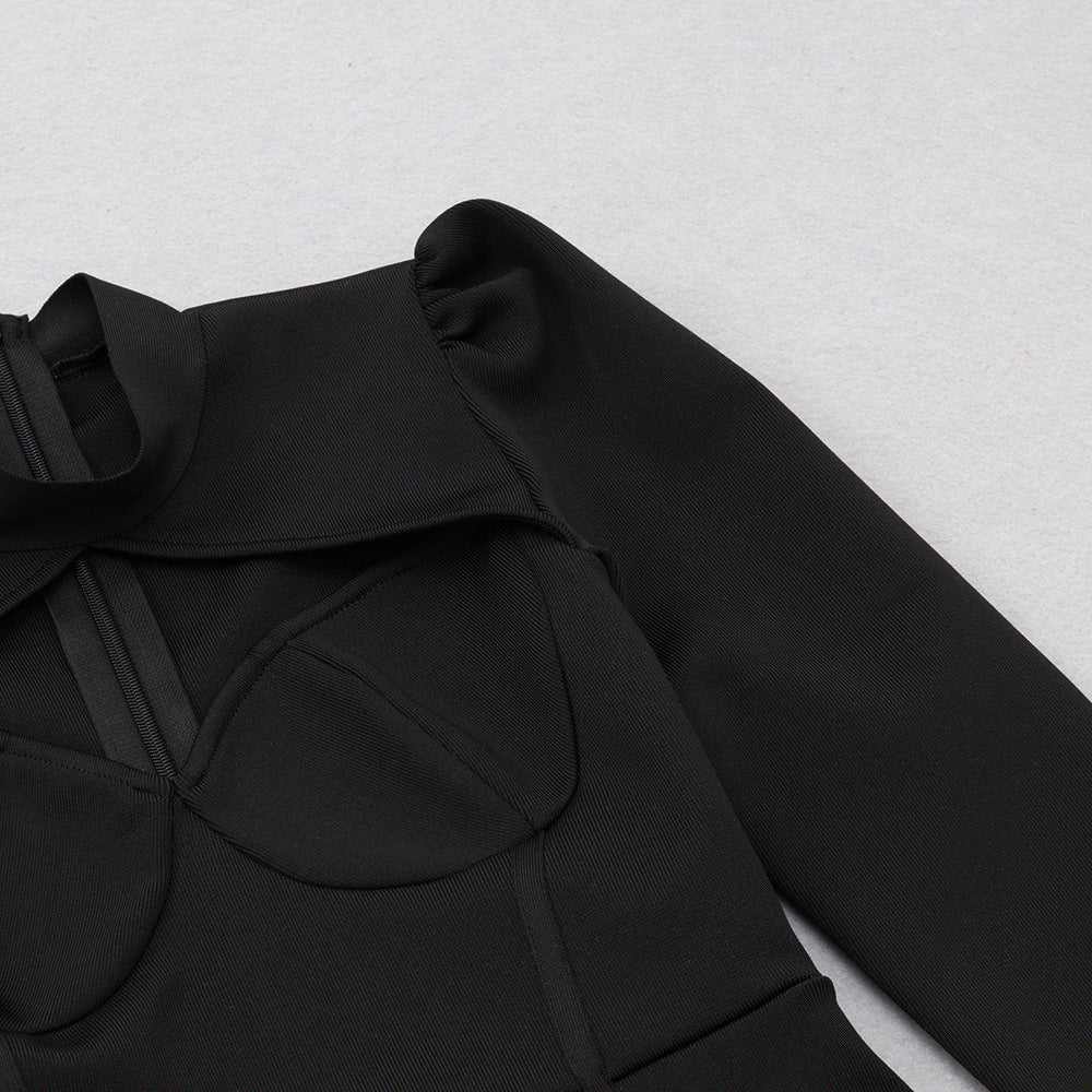 Black Bodycon Dress | Tube Top Shawl Collar | Side Slit | noémi