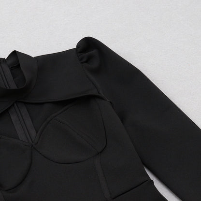 Black Bodycon Dress | Tube Top Shawl Collar | Side Slit | noémi