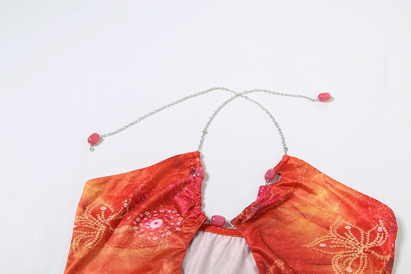 Printed Halter Mini Dress with Beaded Neckline | noémi