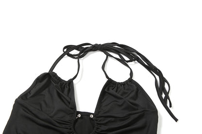 Summer Women's Cutout Halter Crop Top | Trendy Wooden Ring Detail Camisole | noémi