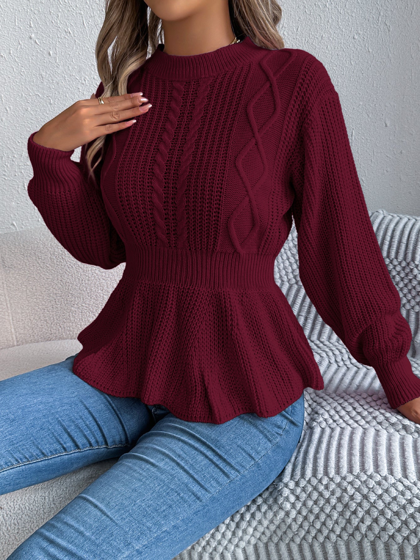 Womens Sweater | Twist Waist Ruffle Pullover | Long Sleeve Knit Top | noémi