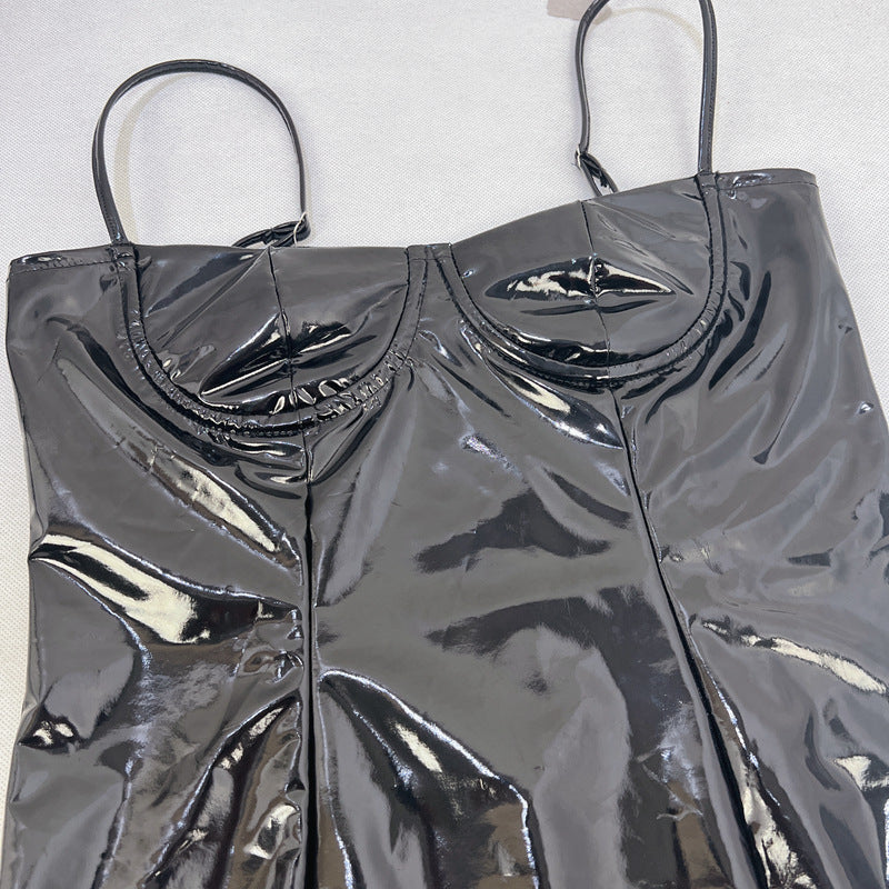 Womens Faux Leather Slim Fit Sling Dress | Chest Detail Hip Length | noémi