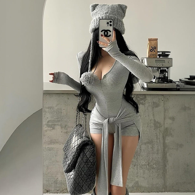 Round Neck Long Sleeve Jumpsuit | Lace Up Waist | noémi