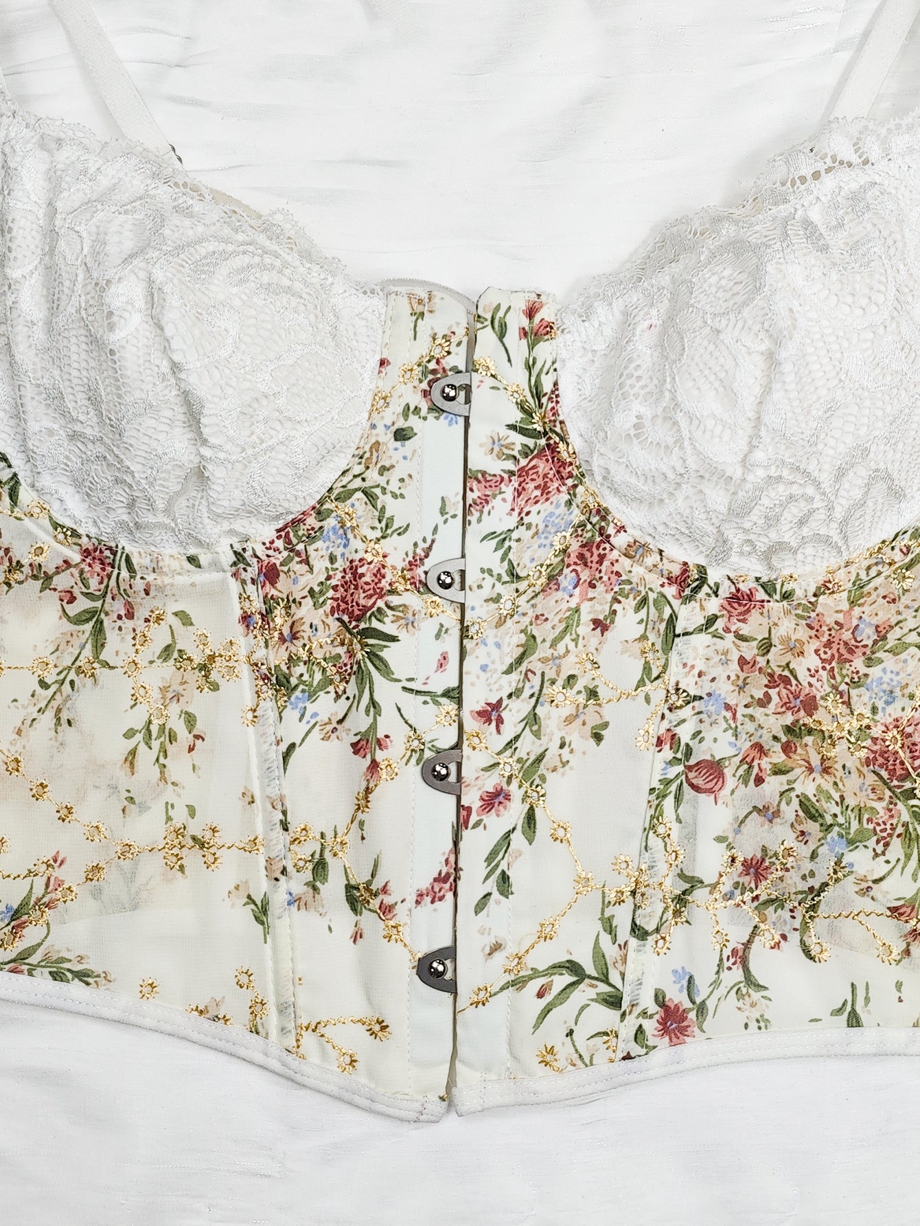 Chiffon Lace Boning Corset Vest with Waist Fit and Spaghetti Straps | noémi