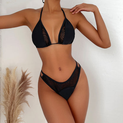 Womens Solid Color Lace Up Backless Double Bikini Swimsuit | noémi