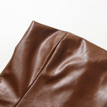 Faux Leather Midi Dress | Slim Fit Tube Top with Back Slit | noémi